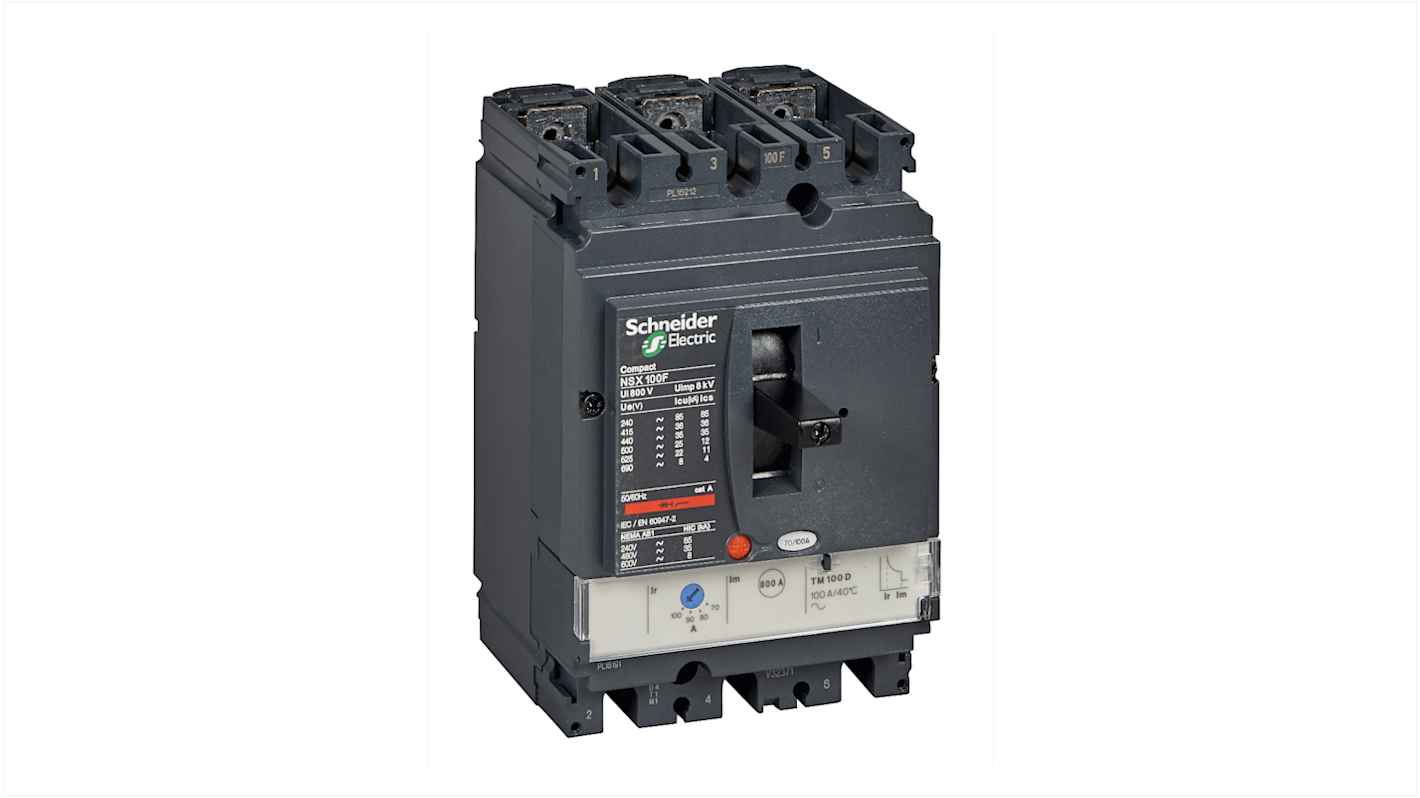 Schneider Electric, ComPact MCCB Molded Case Circuit Breaker 3P 100A, Fixed Mount