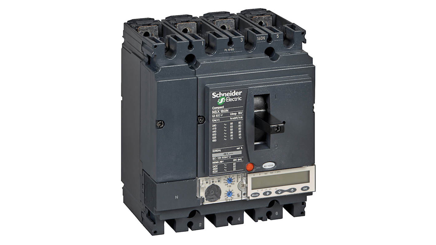 Schneider Electric, ComPact MCCB Molded Case Circuit Breaker 4P 160A, Fixed Mount