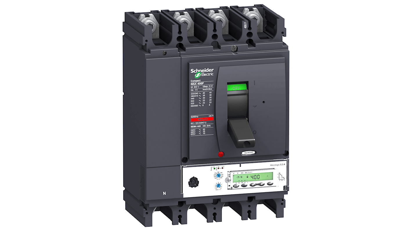 Schneider Electric, ComPact MCCB Molded Case Circuit Breaker 4P 400A, Fixed Mount