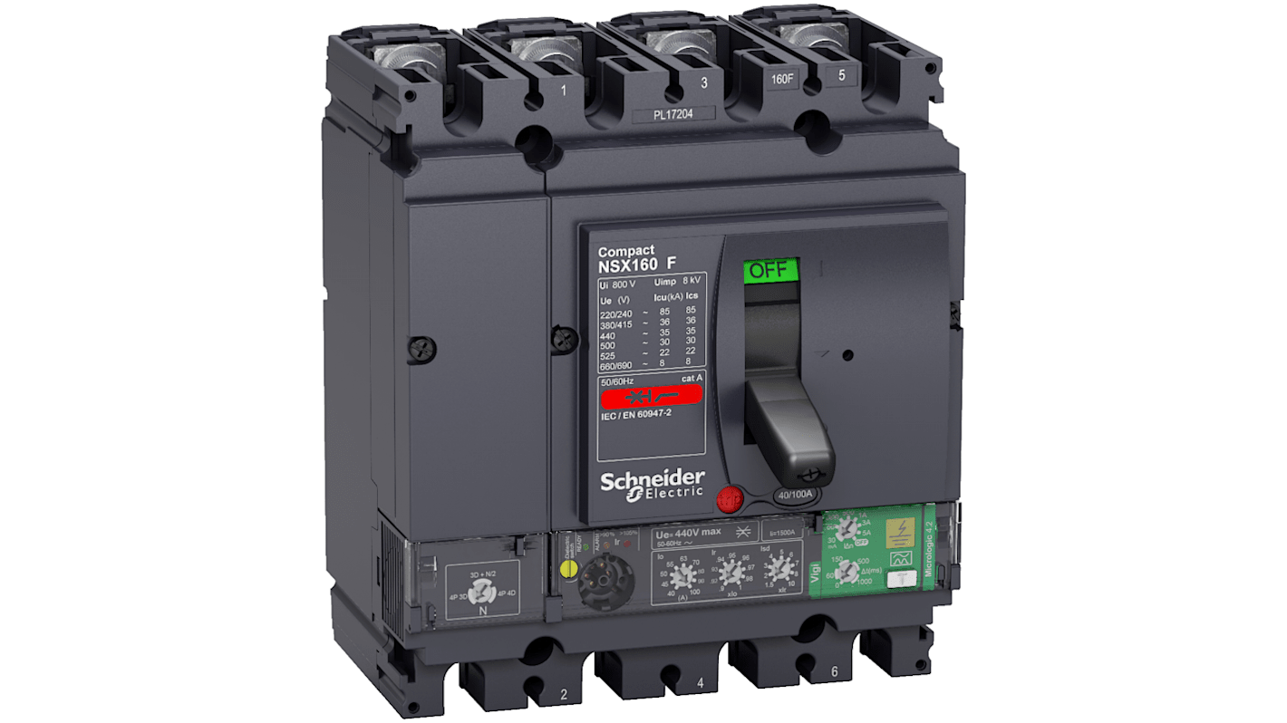 Disjoncteur Schneider Electric Compact 4 pôles, 100A, montage fixe