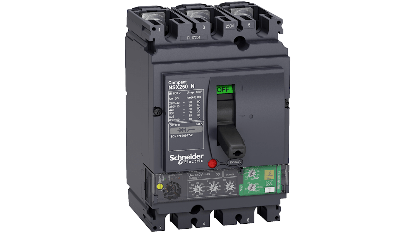 Schneider Electric, ComPact MCCB Molded Case Circuit Breaker 3P 250A, Fixed Mount