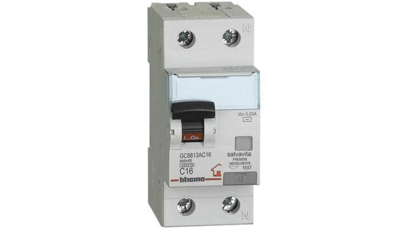 RCBO Bticino GC8813AC16, 2P, 16A, sensibilità 30mA