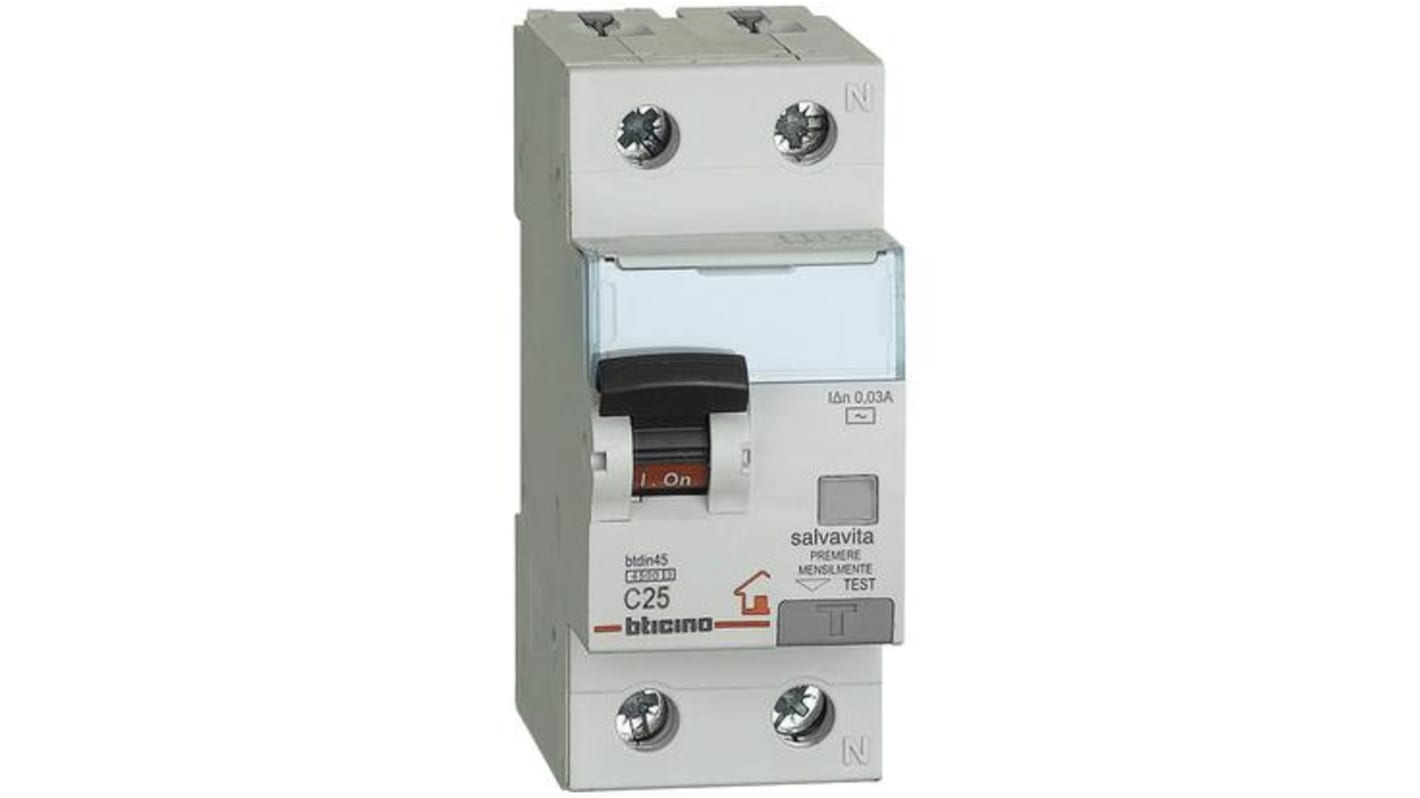 RCBO Bticino GC8813AC25, 2P, 25A, sensibilità 30mA