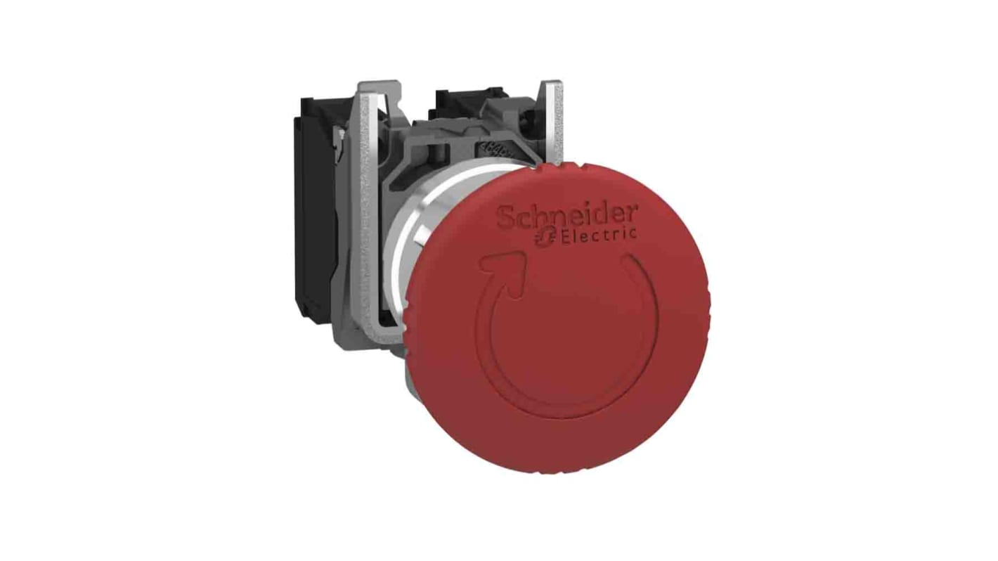 Schneider Electric ZB4 Series Twist Release Emergency Stop Push Button, Panel Mount, 22mm Cutout, SPDT