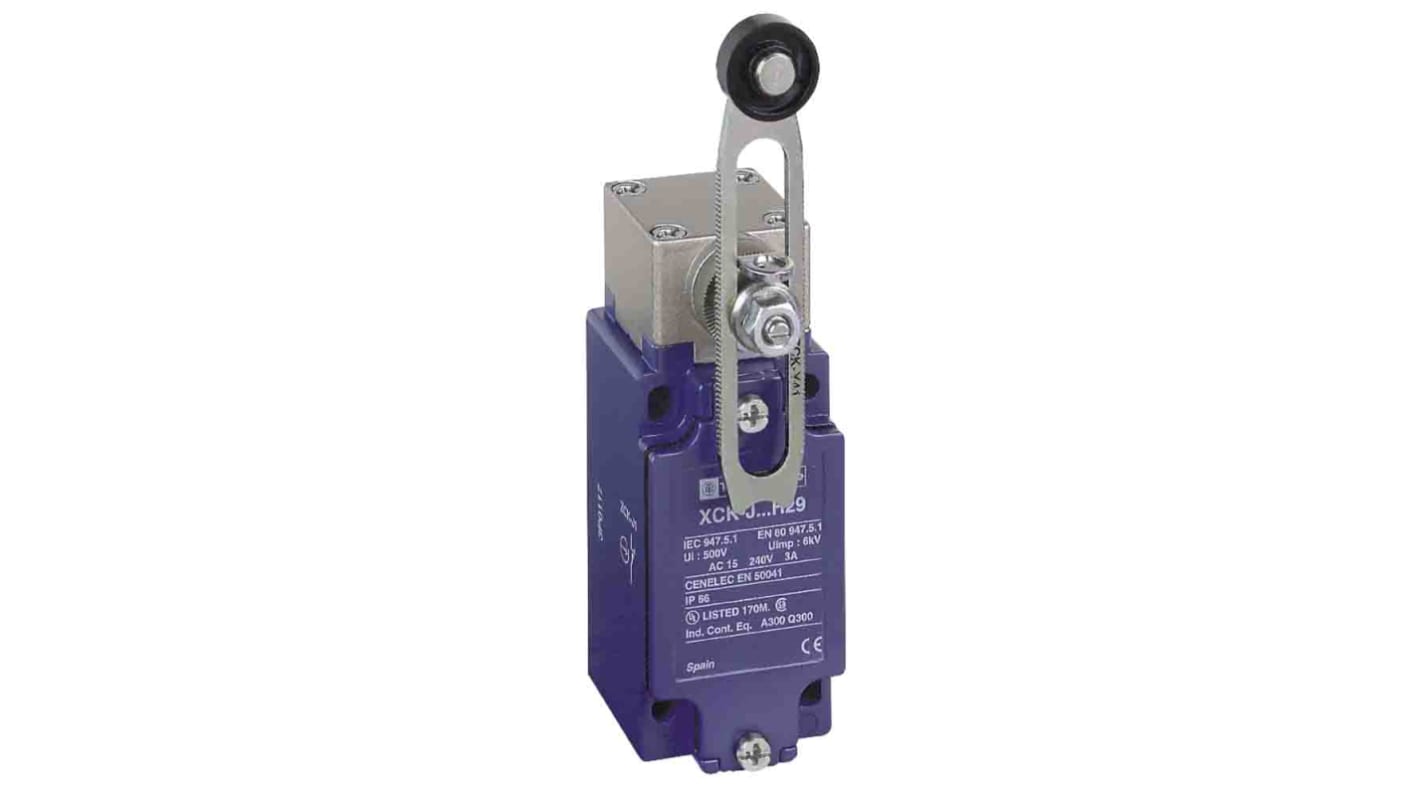 Telemecanique Sensors XCKJ Series Spring Return without Operating Lever Limit Switch, 1NC/1NO, IP66, DP, Zinc Alloy