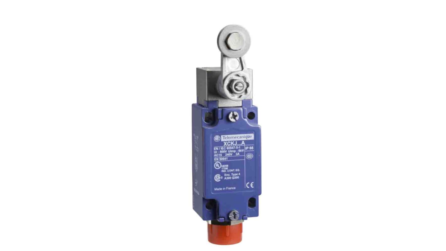 Telemecanique Sensors Roller Lever Limit Switch, 1NC/1NO, IP66, DP, Metal Housing, 300V ac Max, 6A Max