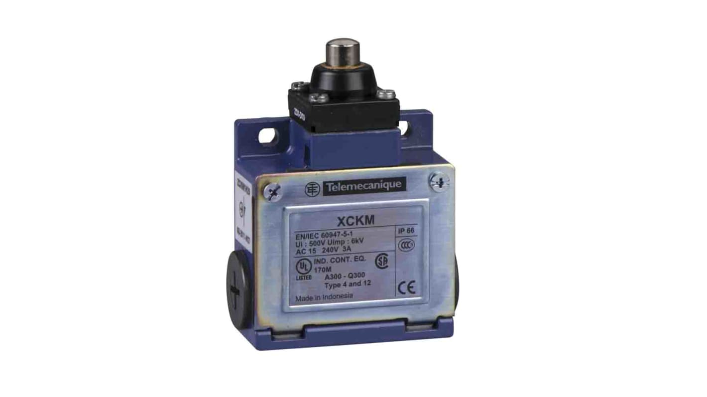 Telemecanique Sensors Plunger Limit Switch, 1NC/1NO, IP66, DP, Metal Housing, 500V ac Max, 10A Max