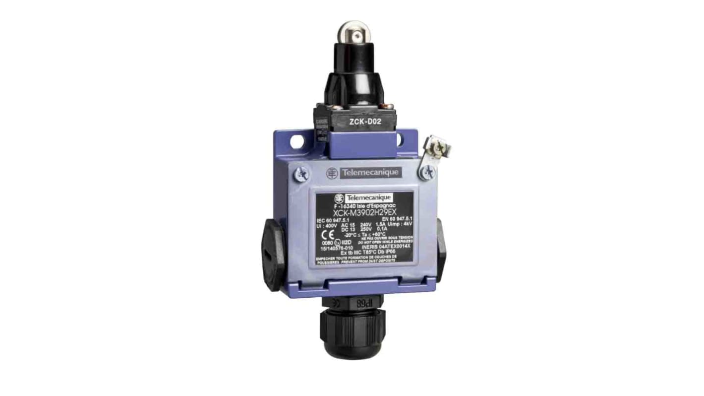 Telemecanique Sensors Roller Plunger Limit Switch, 2NC/1NO, IP66, 3P, Metal Housing, 400V ac Max, 6A Max