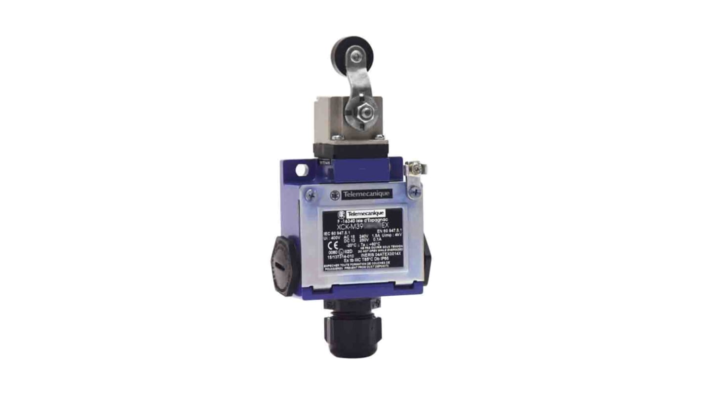 Telemecanique Sensors XCKM Series Roller Lever Limit Switch, 2NC/1NO, IP66, 3P, Zinc Alloy Housing, 400V ac Max, 6A Max