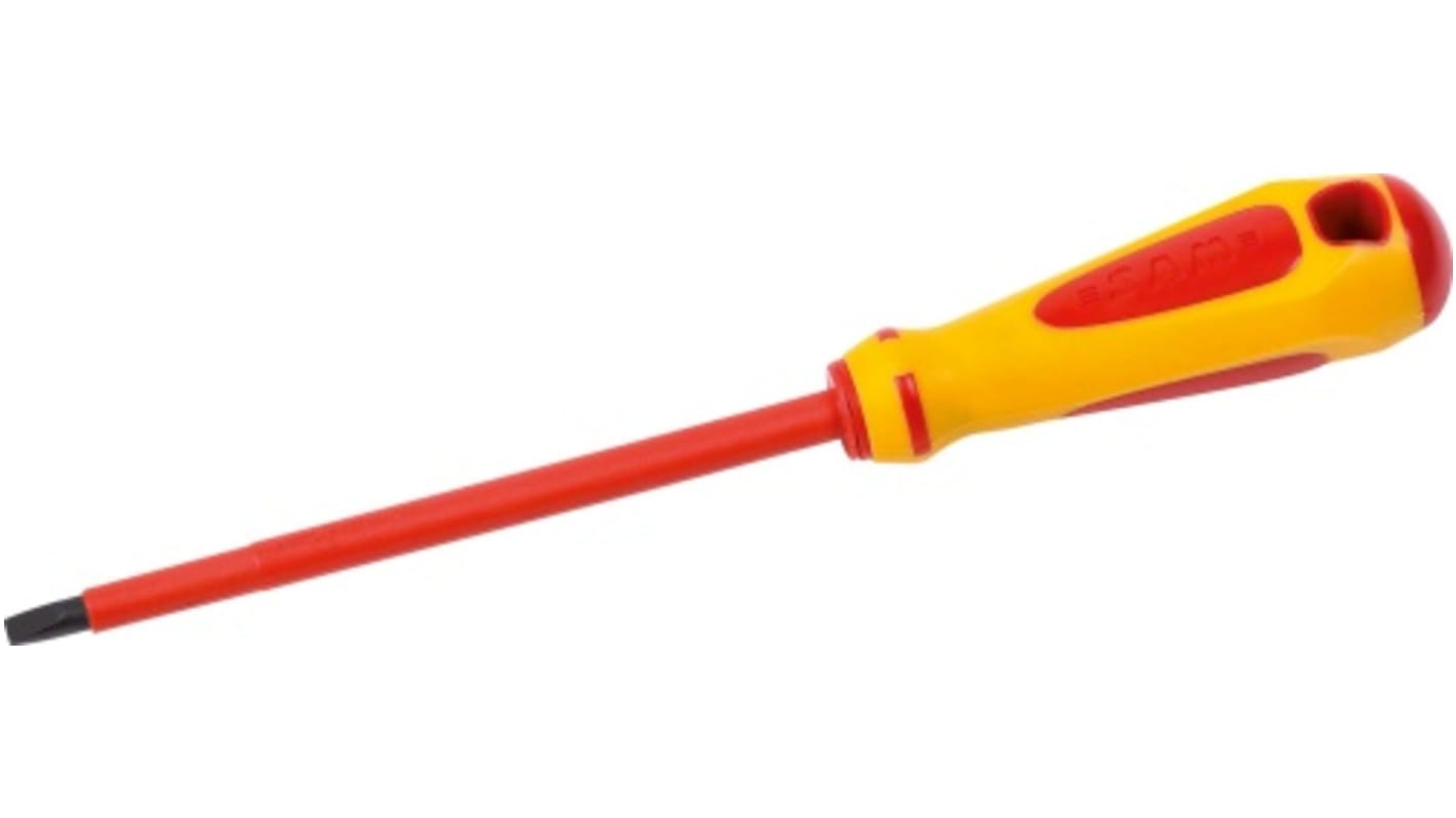 SAM Slotted Insulated Screwdriver, 10 mm Tip, 200 mm Blade, VDE/1000V, 320 mm Overall