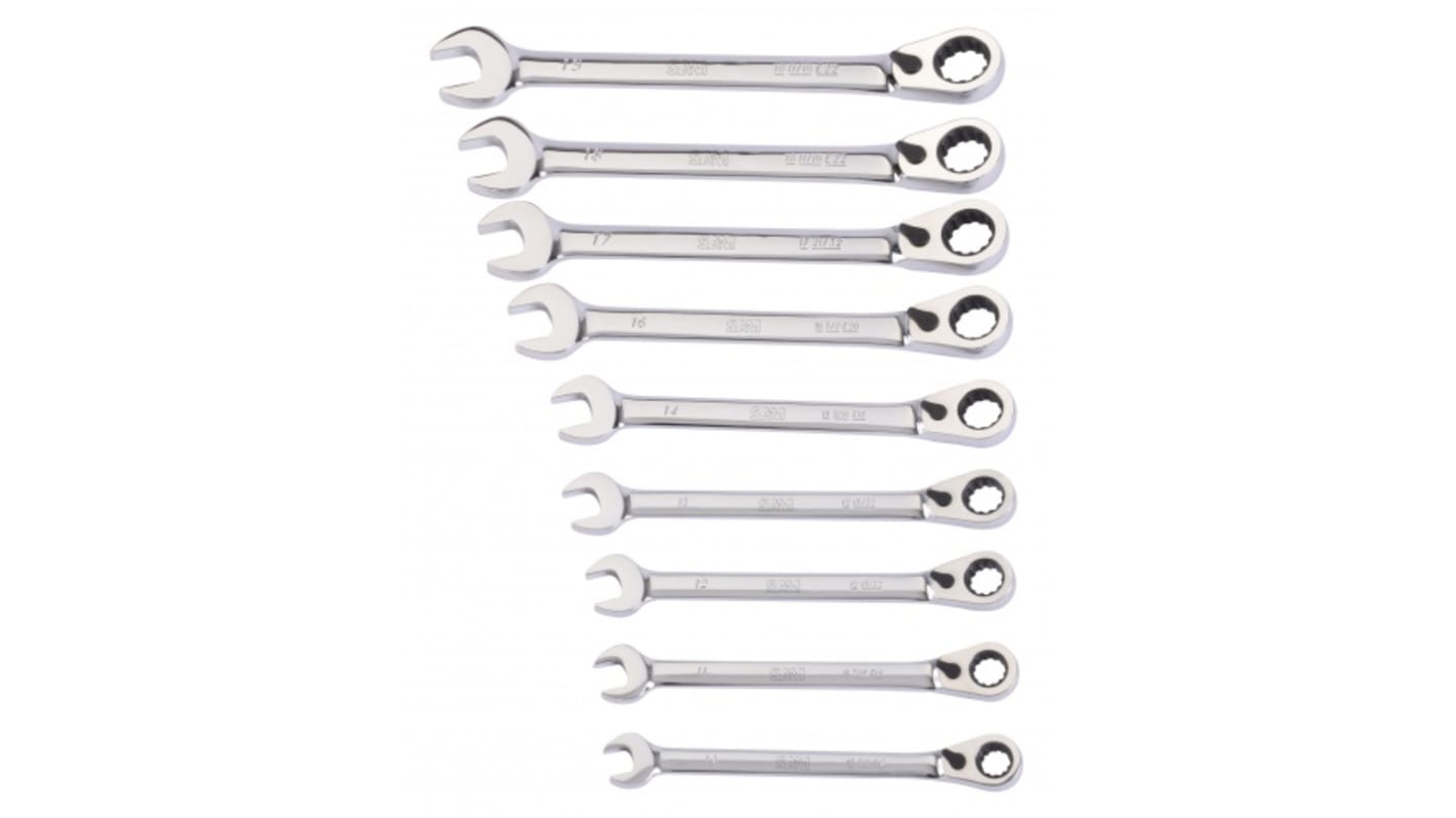 SAM 9-Piece Combination Ratchet Spanner Set, 10 → 19 mm