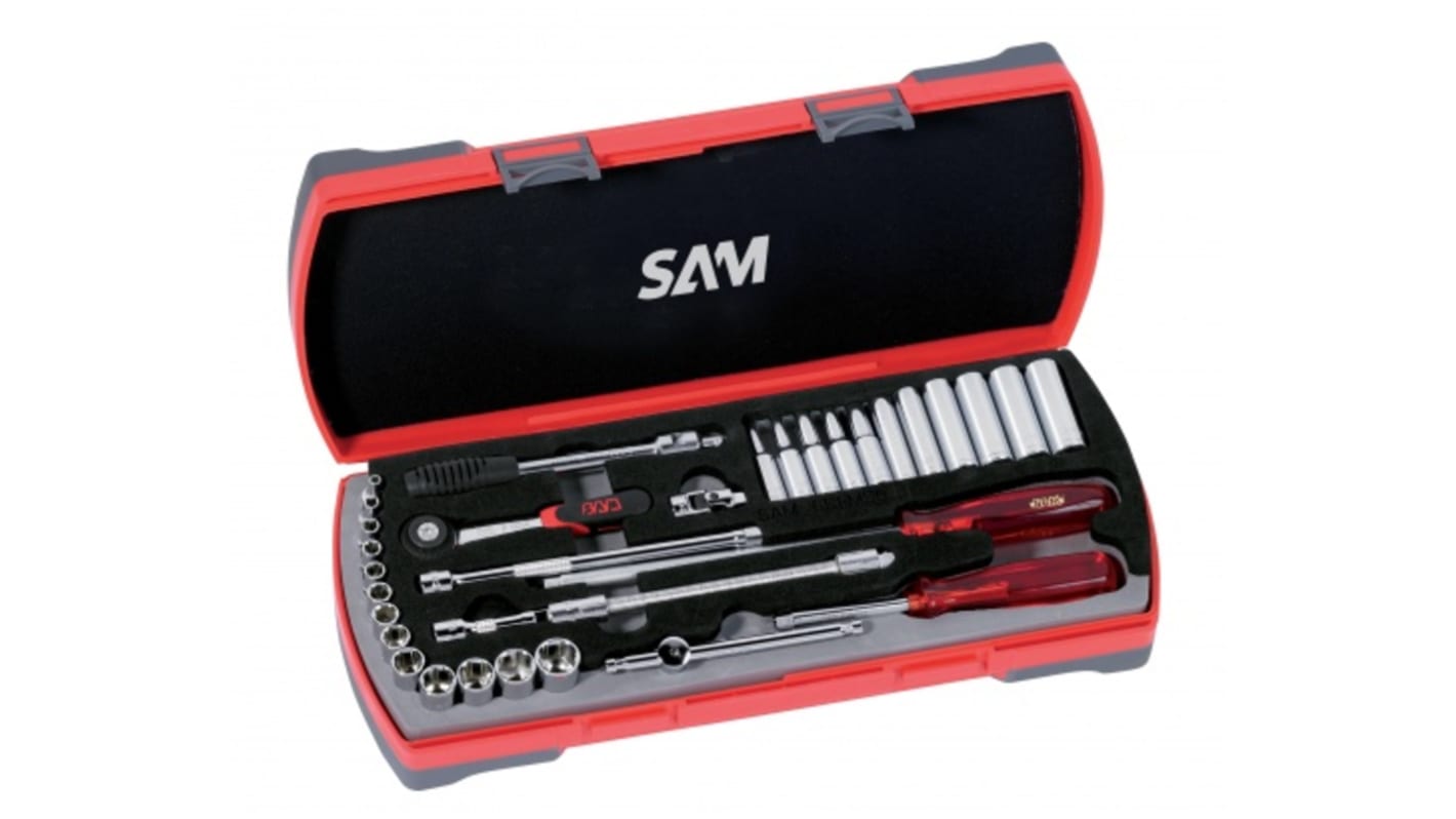 SAM 33-Piece Metric 1/4 in Deep Socket/Standard Socket Set with Ratchet, 6 point