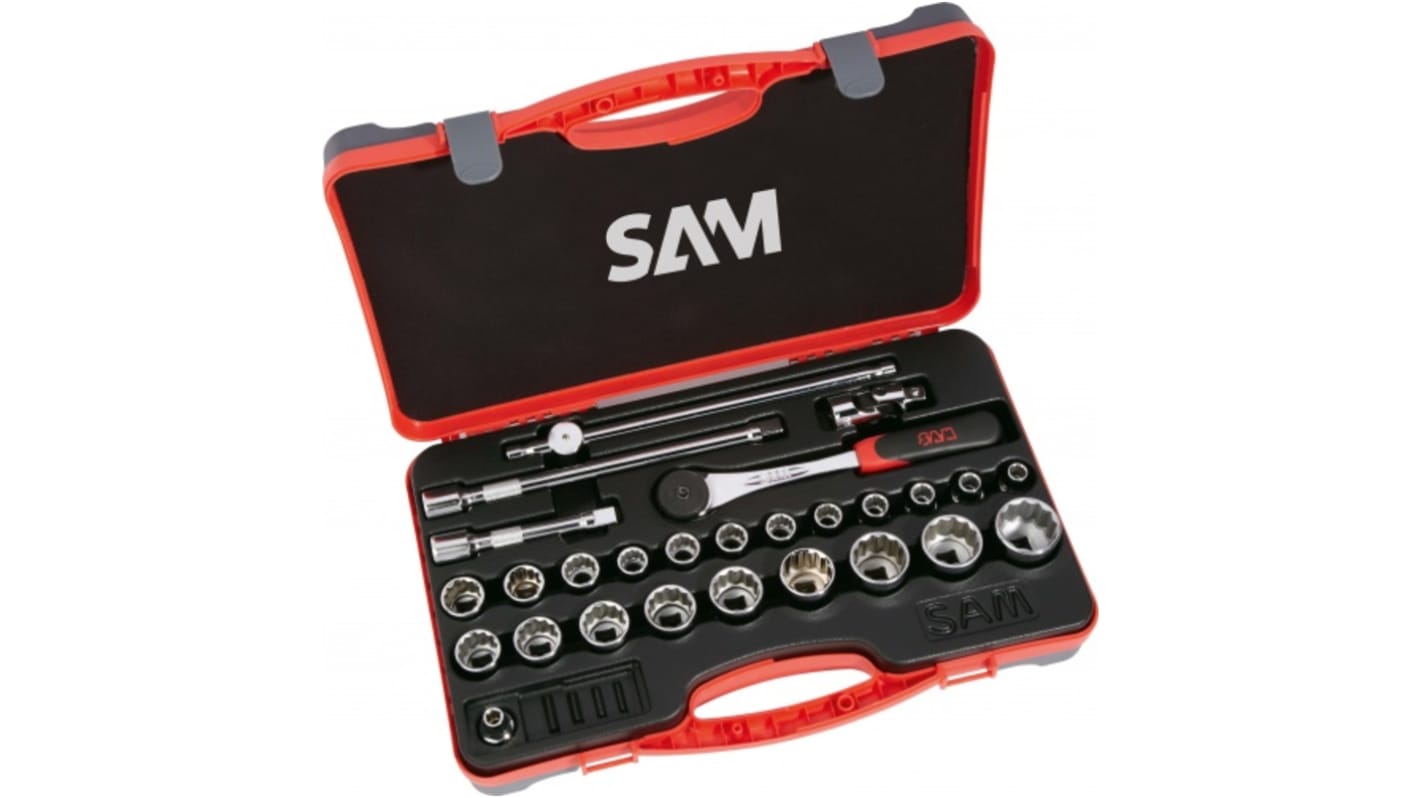 SAM 27-Piece Metric 1/2 in Standard Socket Set with Ratchet, 12 point