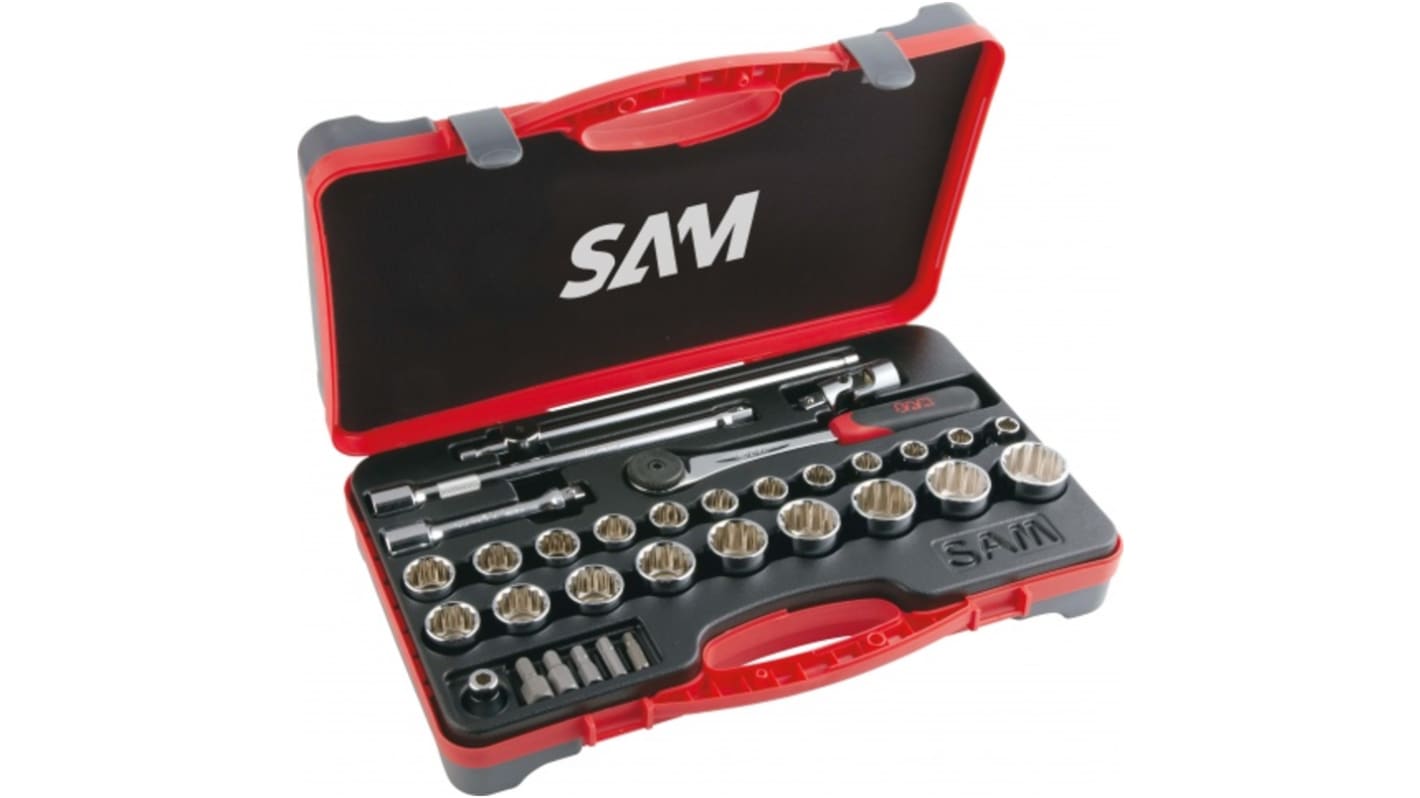 SAM 32-Piece Metric 1/2 in Standard Socket/Bit Set with Ratchet, 12 point; Hex Bit