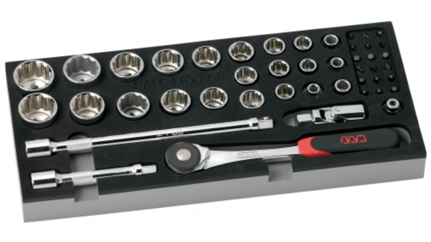 SAM 45-Piece Metric 1/2 in Standard Socket/Bit Set with Ratchet, 12 point; Hex Bit; Phillips Bit; Pozidriv Bit; Slotted
