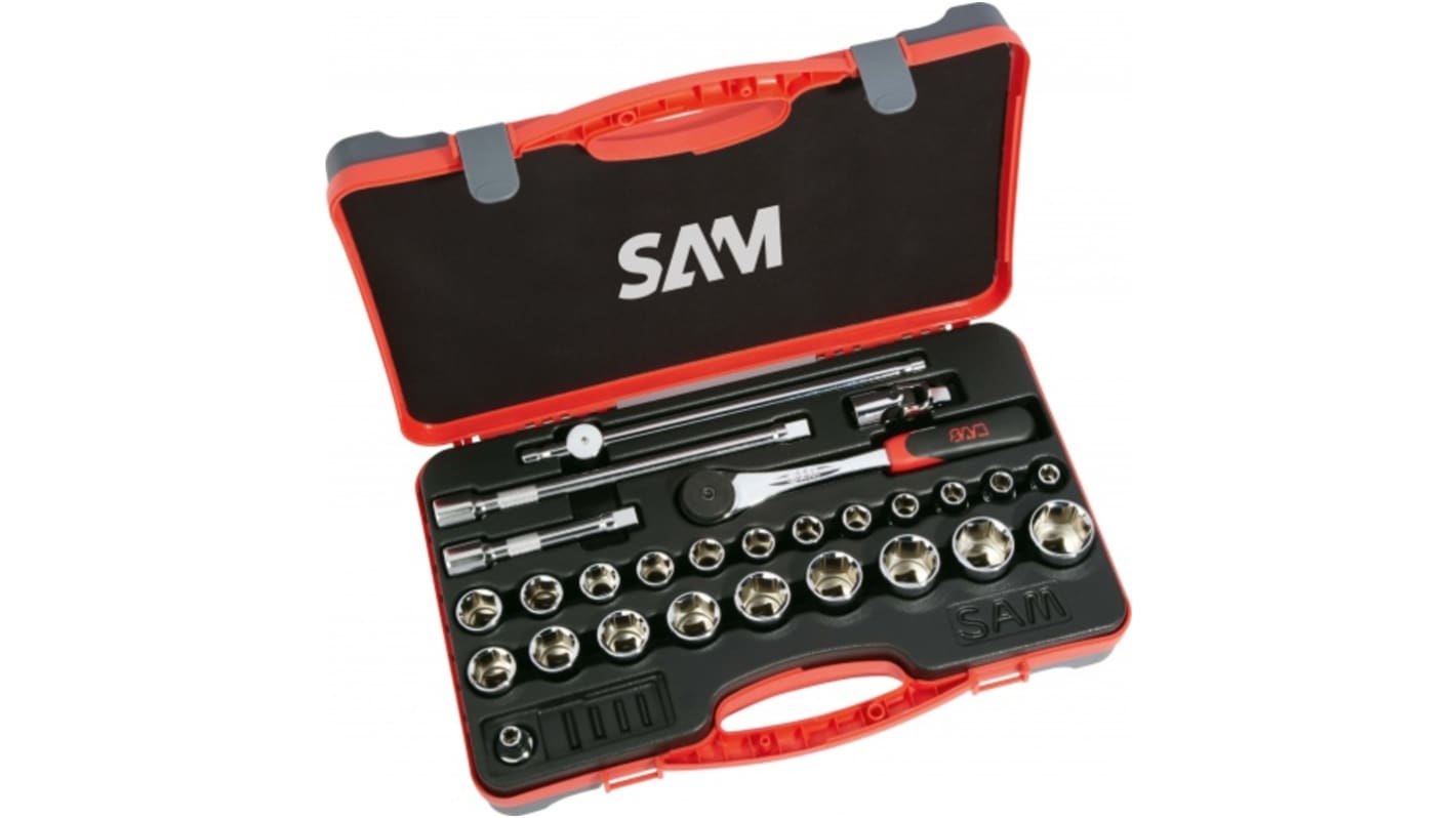 SAM 27-Piece Metric 1/2 in Standard Socket Set with Ratchet, 6 point