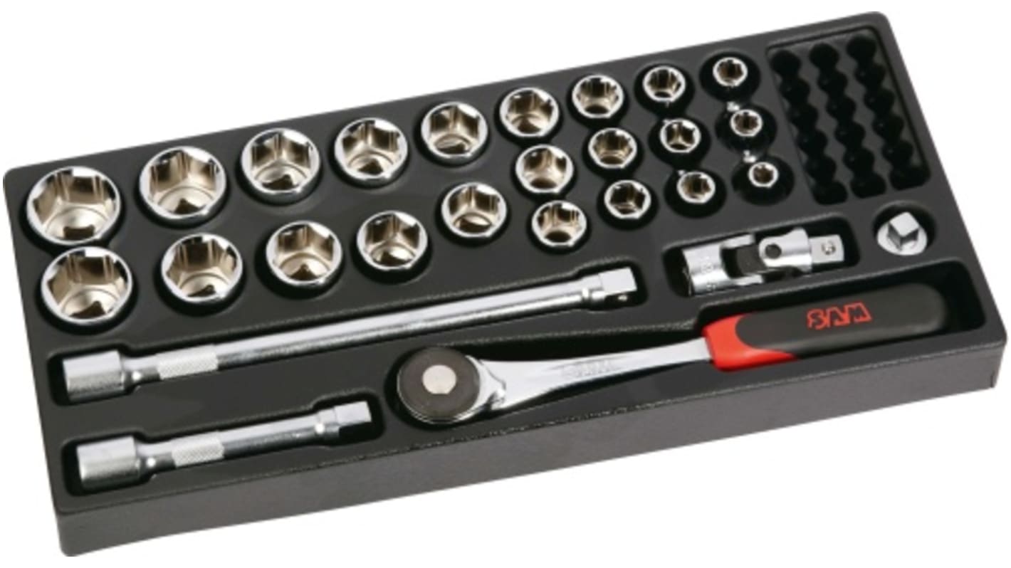 SAM 27-Piece Metric 1/2 in Standard Socket Set with Ratchet, 6 point
