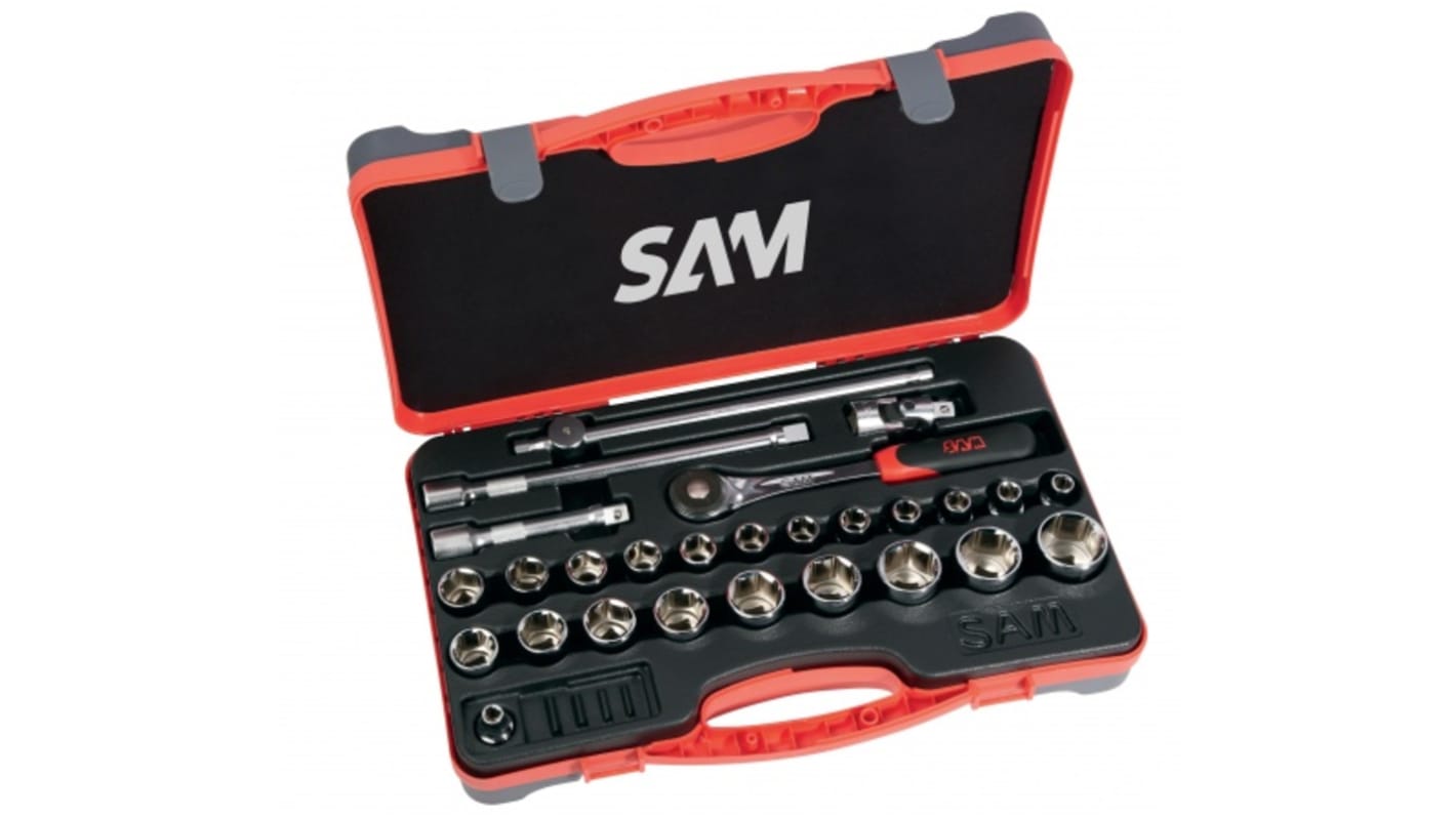SAM 27-Piece Metric 1/2 in Standard Socket Set with Ratchet, 6 point