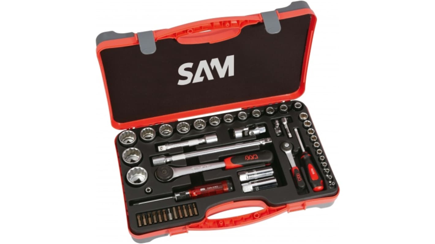 SAM 49-Piece Metric 1/2 in; 1/4 in Standard Socket/Bit Set with Ratchet, 6 point; 12 point; Hex Bit; Phillips Bit;