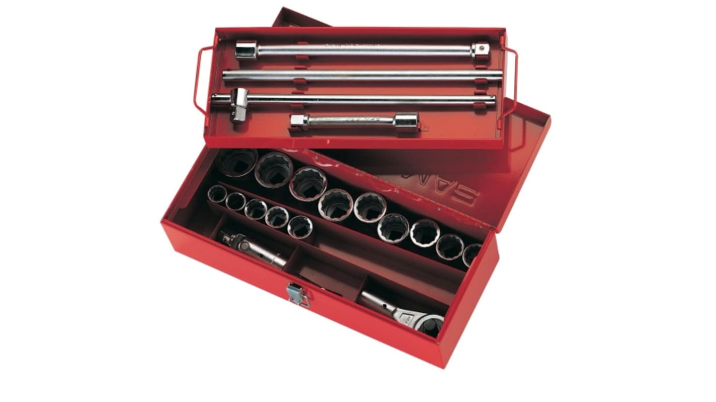 SAM 25-Piece Metric 3/4 in Standard Socket Set with Ratchet, 12 point