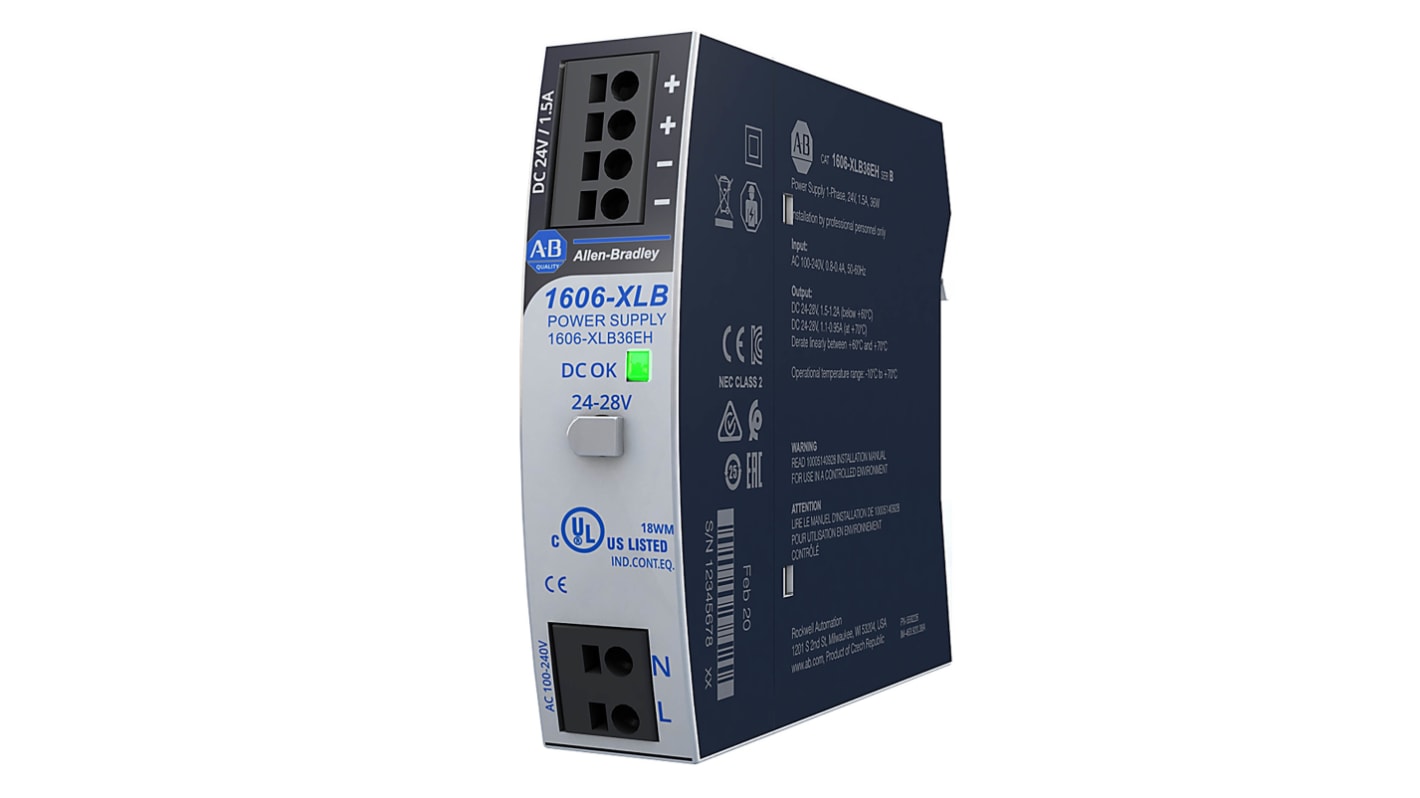 Rockwell Automation 1606 Getaktet DIN-Schienen Netzteil, 100 → 240 V ac, 110 → 300 V dc, 24V dc / 1.3A