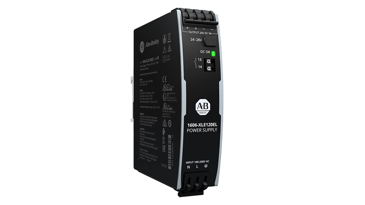 Allen Bradley 1606 Switched Mode DIN Rail Power Supply, 100 → 240 V ac, 110 → 150 V dc ac, dc Input, 24V