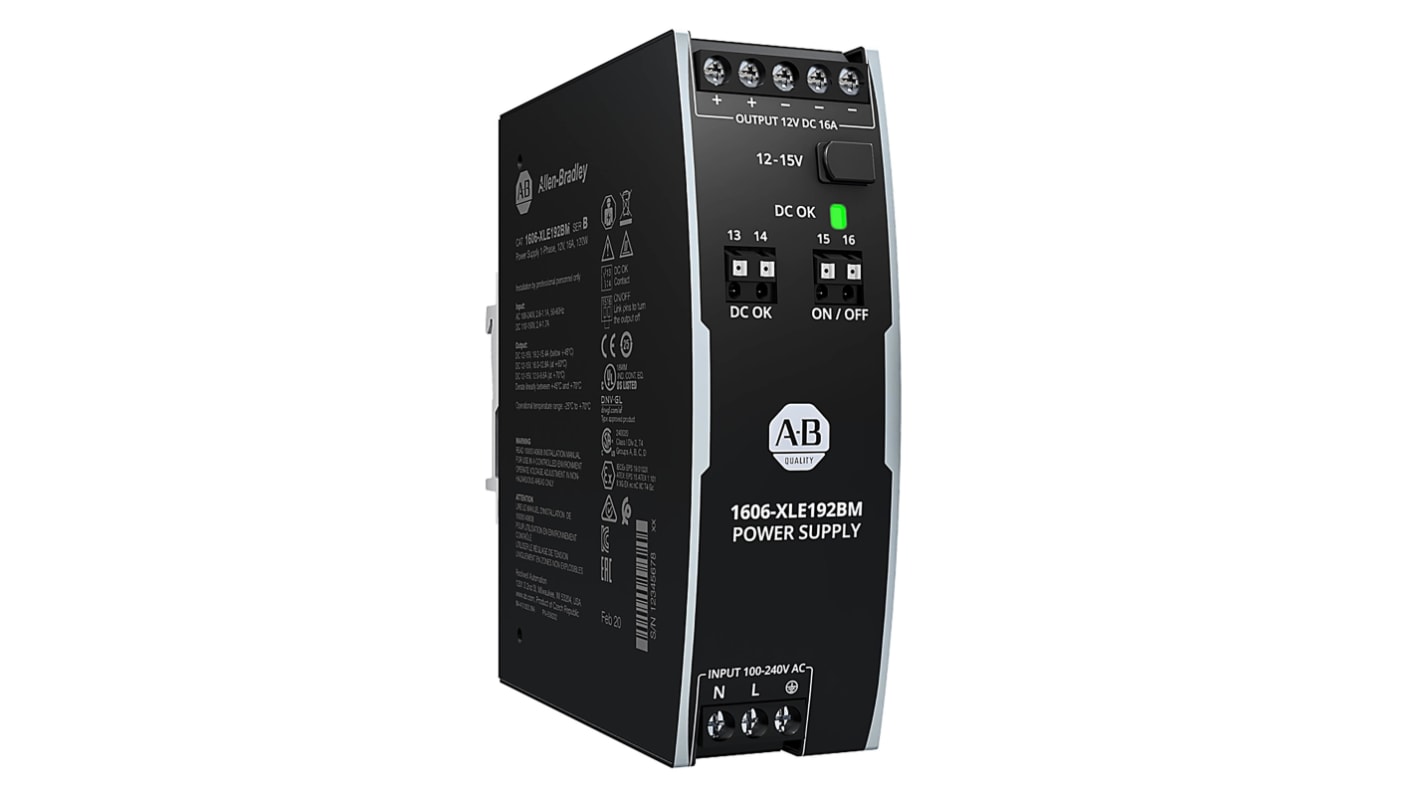 Rockwell Automation 1606 Getaktet DIN-Schienen Netzteil, 240V ac, 12V dc / 16A