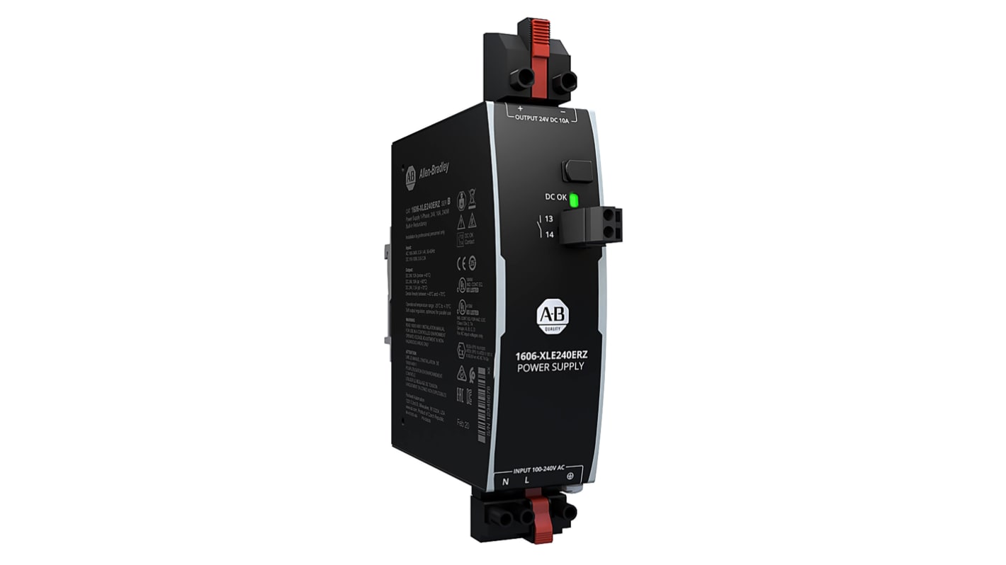 Rockwell Automation 1606 Switched Mode DIN Rail Power Supply, 240V ac ac Input, 24V dc dc Output, 10A Output