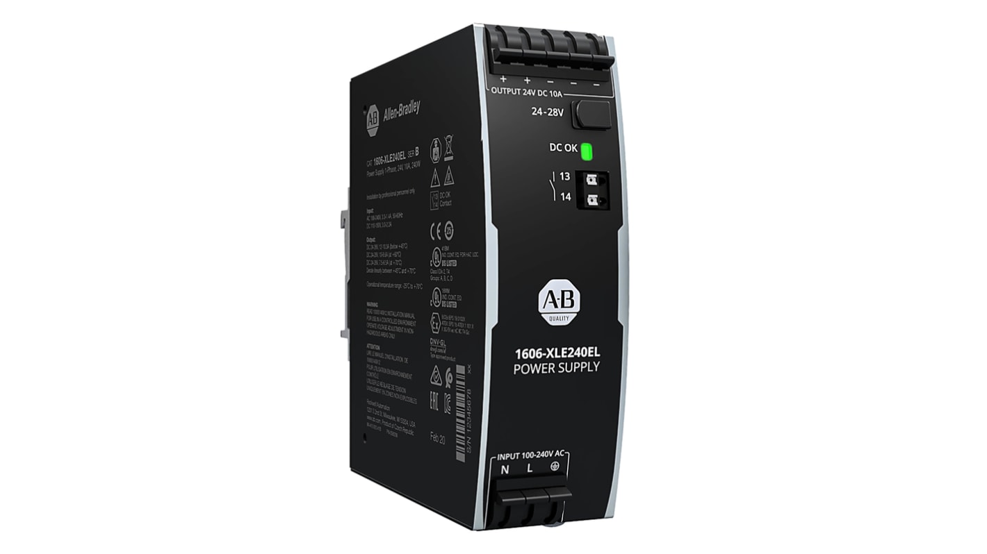 Allen Bradley 1606 Switched Mode DIN Rail Power Supply, 100 → 240 V ac, 110 → 150 V dc ac, dc Input, 24V