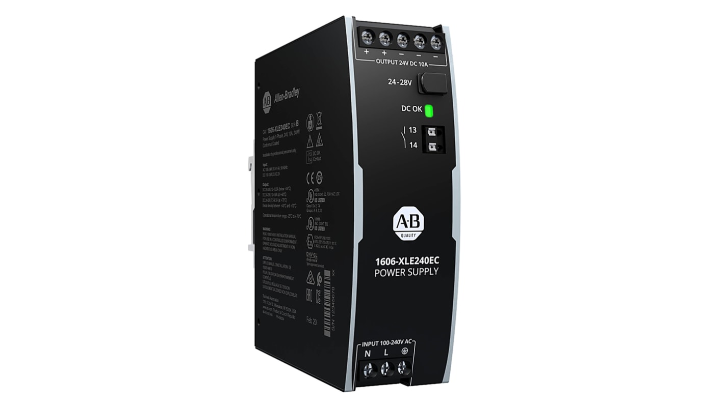 Allen Bradley 1606 Switched Mode DIN Rail Power Supply, 100 → 240 V ac, 110 → 300 V dc ac, dc Input, 24V