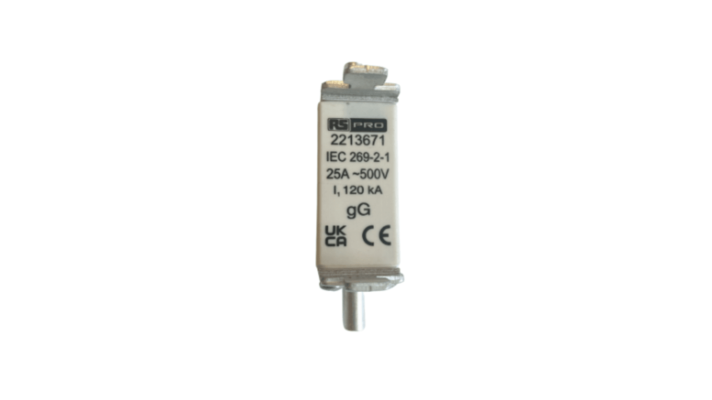 Fusible NH de cuchillas centradas RS PRO, NH000, gG, 415V ac, 25A, F, IEC 60269-2