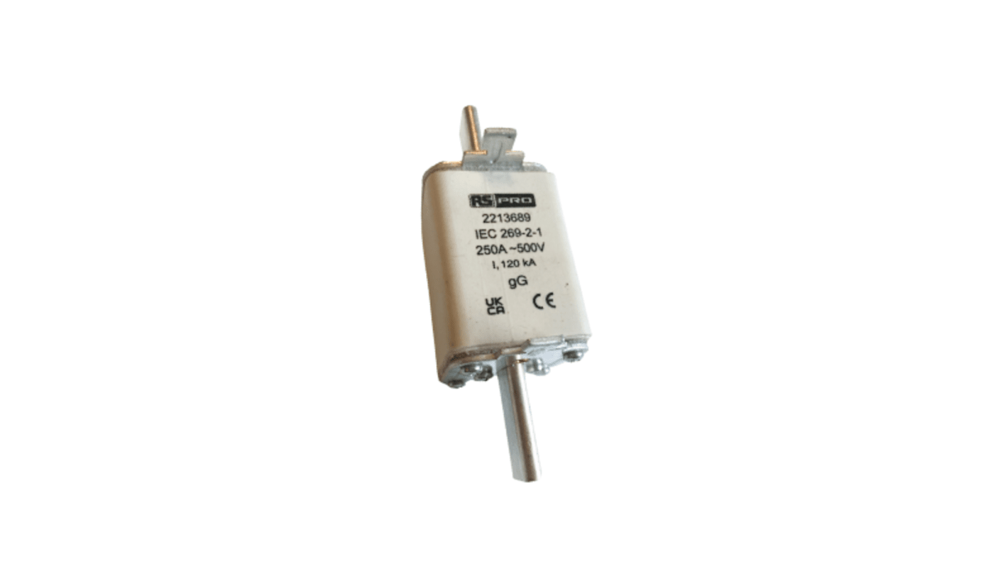 Fusibile NH, RS PRO, 250A, fusibile NH1 con velocità F, standard IEC 60269-2, cat. gG 415V ca
