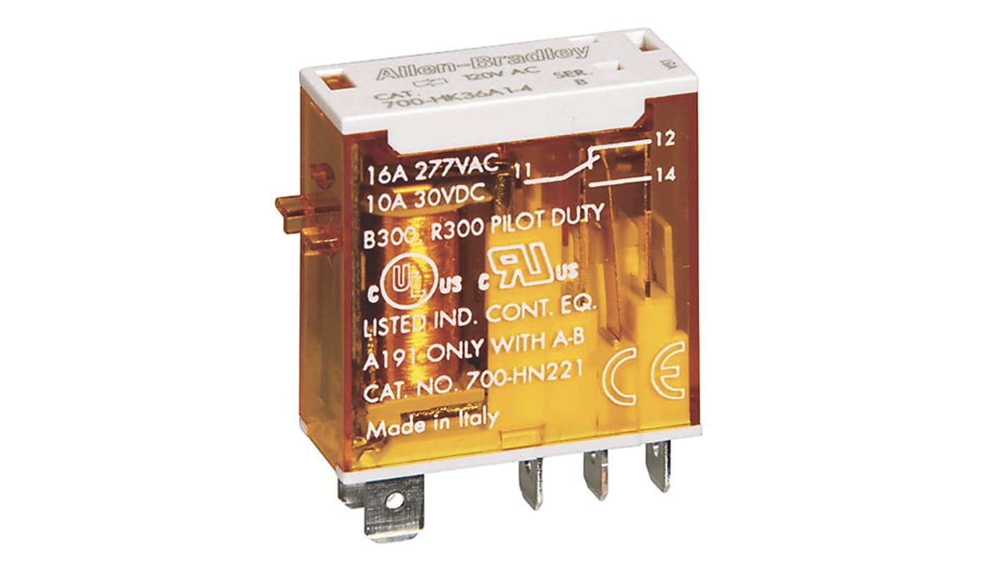 Relè monostabile Allen Bradley serie 700-HK, DPDT, bobina 12V cc, A innesto