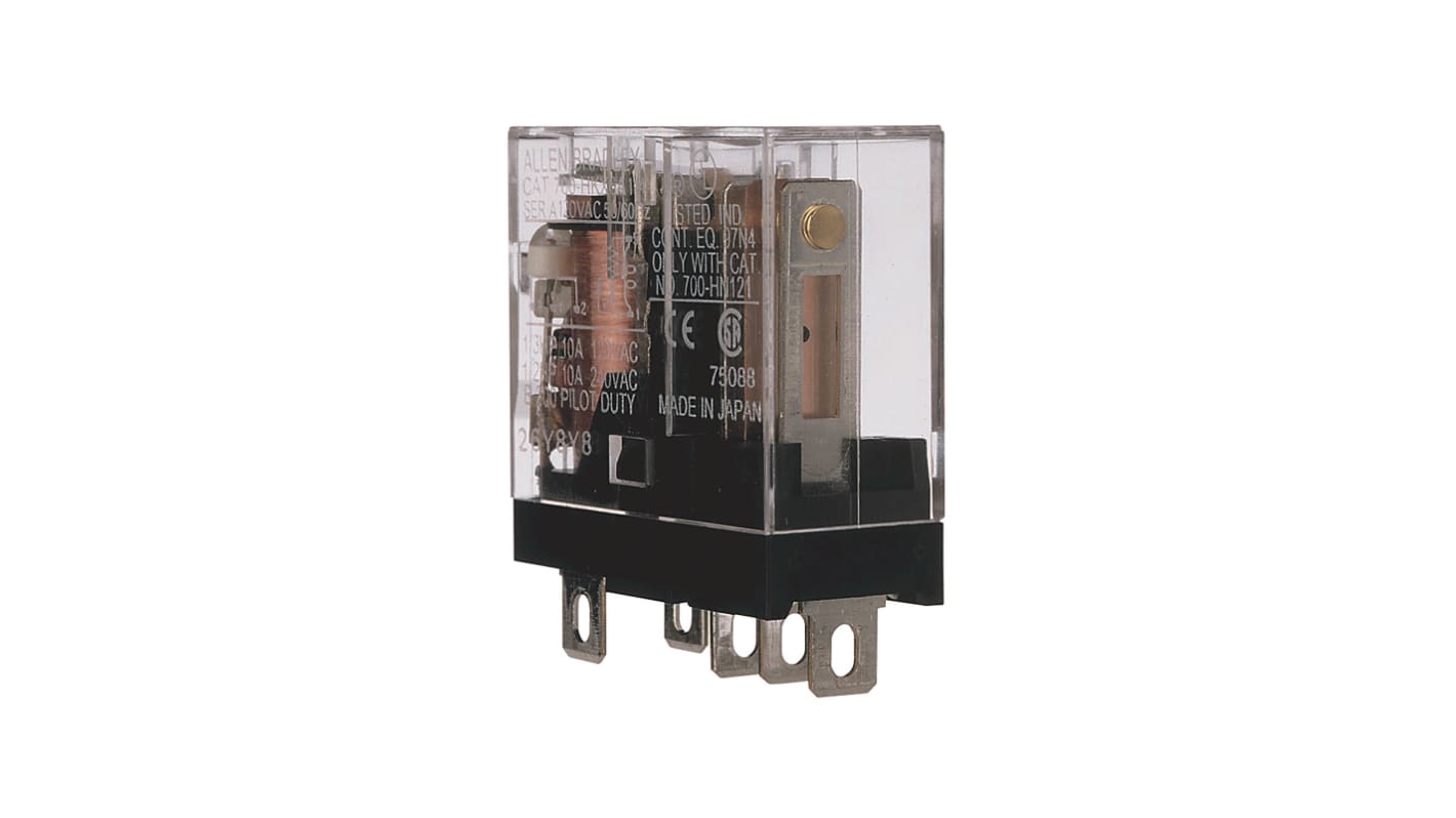 Allen Bradley Plug In Non-Latching Relay, 24V dc Coil, 8A Switching Current, DPDT