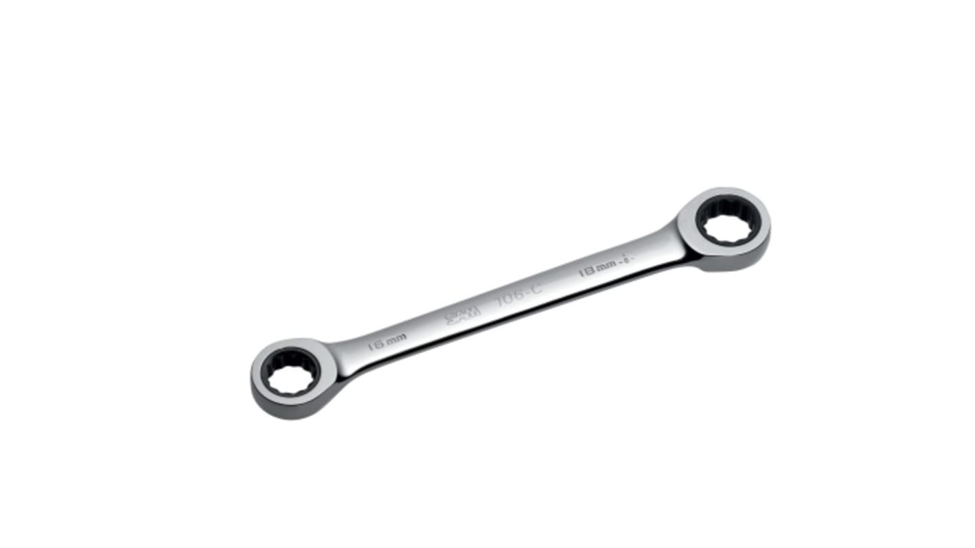 SAM 106C Series Ratchet Spanner, 6 x 7mm, Metric, Height Safe, Double Ended, 114 mm Overall