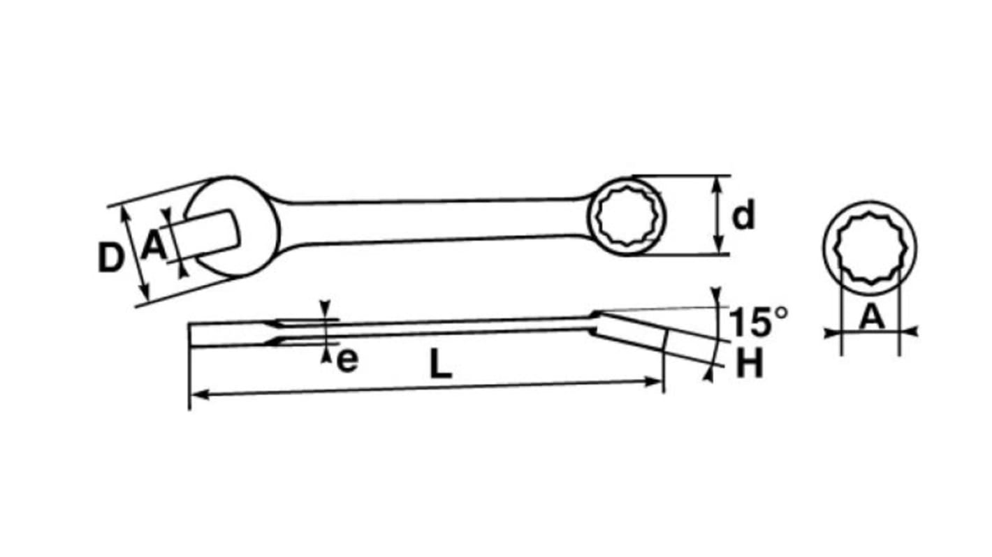 SAM Combination Spanner, 21mm, 53/64in, Metric, Height Safe, Double Ended, 230 mm Overall