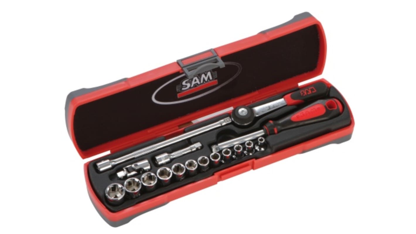 SAM 17-Piece Metric 1/4 in Standard Socket Set with Ratchet, 6 point