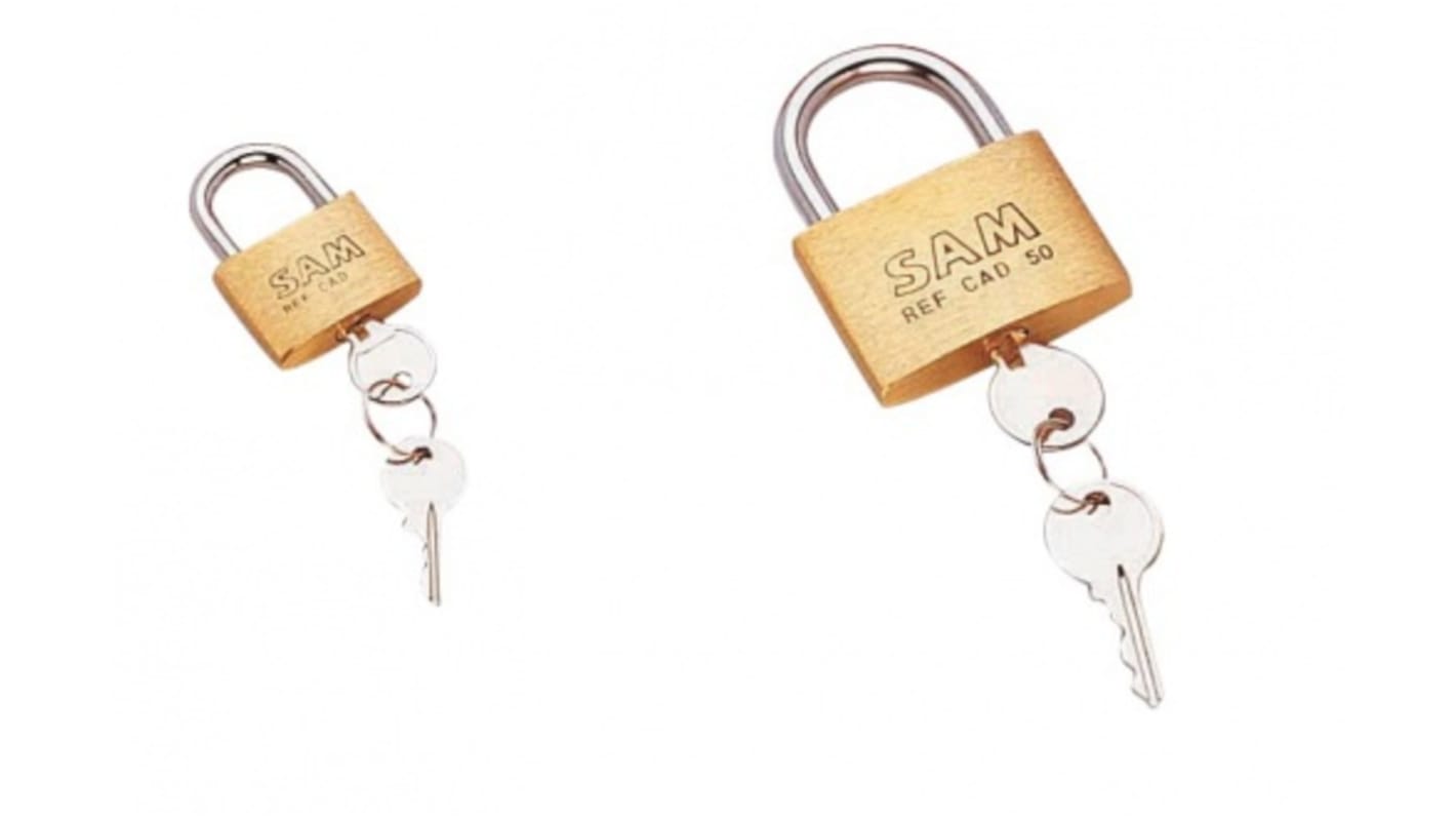 Lucchetto con chiave SAM, in Ottone, anello da 5.5mm, L. 18mm