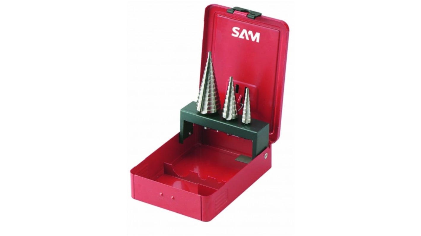 SAM 3-Piece Step Drill Bit Set for Metal, 30mm Max, 4mm Min, High Speed Steel Bits
