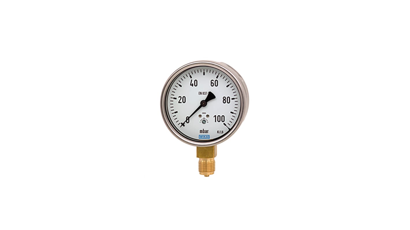 WIKA NPT 1/2 Analogue Pressure Gauge 0bar Bottom Entry 100mm Outside Diameter