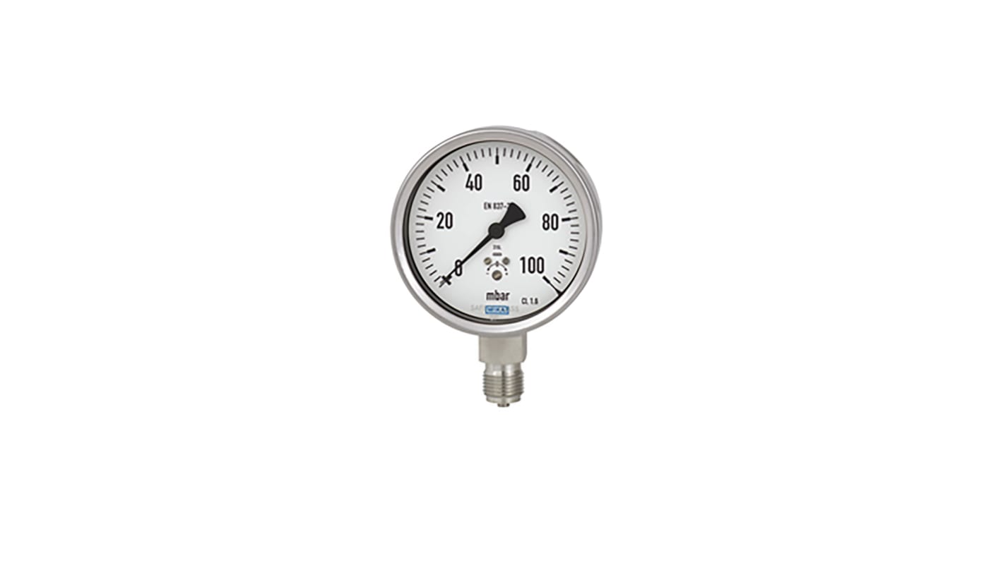 WIKA G 1/2 Analogue Pressure Gauge 0.016bar Bottom Entry 100mm Outside Diameter