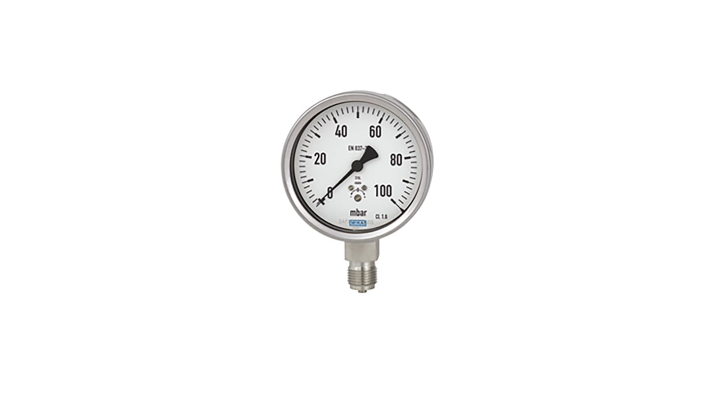 WIKA NPT 1/2 Analogue Pressure Gauge 0.6bar Bottom Entry, 9885731, 0bar min., 632.50