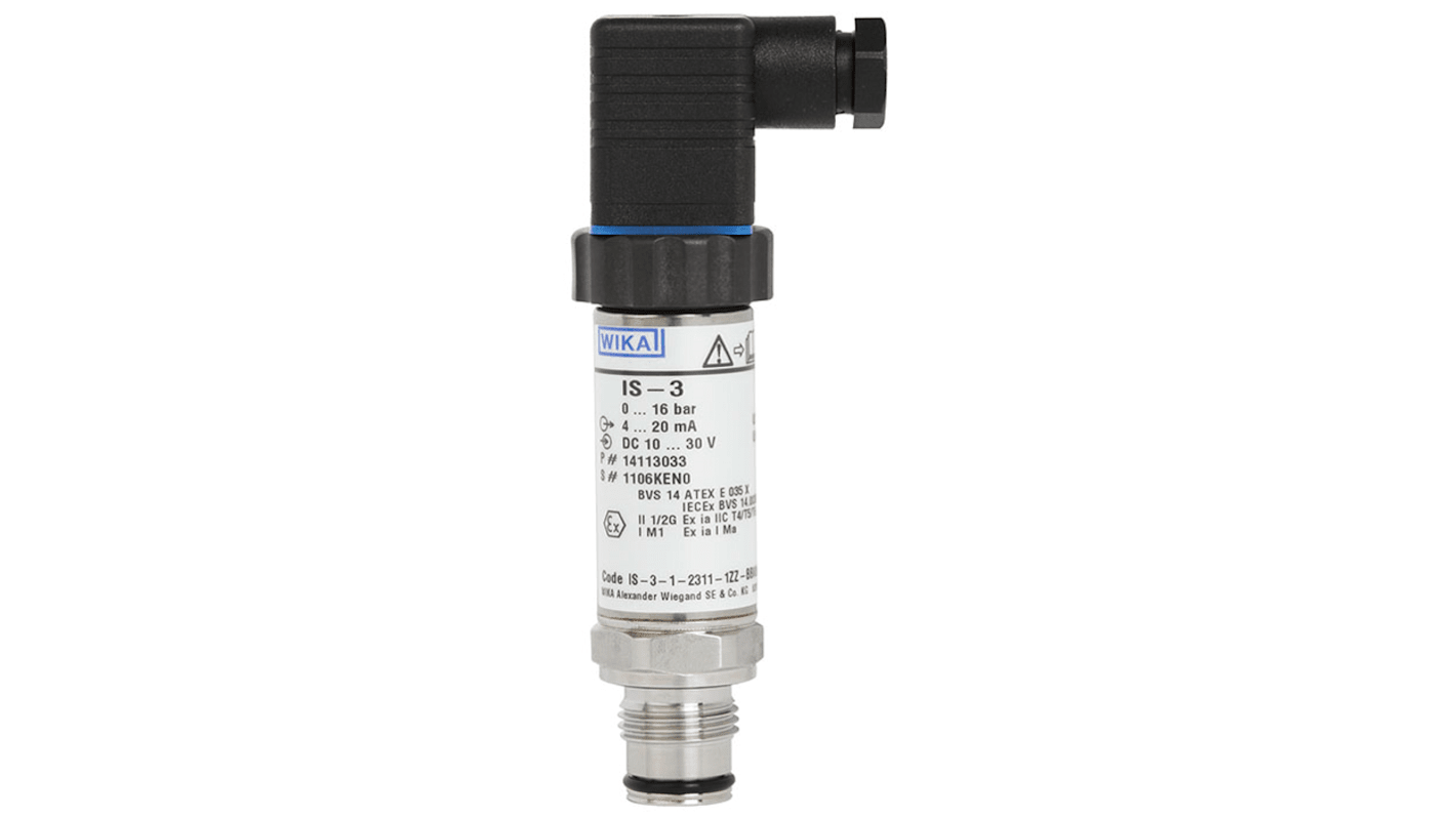 WIKA IS-3 Series Pressure Sensor, 0bar Min, 0.25bar Max, Analogue 4 → 20 mA Output, Gauge Reading