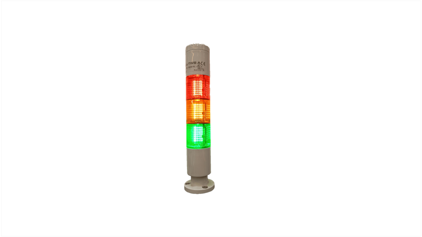 RS PRO Red/Green/Amber Buzzer Signal Tower, 3 Lights, 24 V ac/dc, Screw Mount