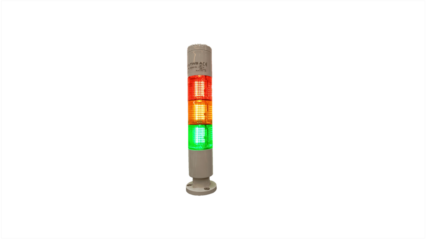 Columna de señalización RS PRO, LED, con 3 elementos Rojo/Verde/Ámbar, 24 V ac / dc