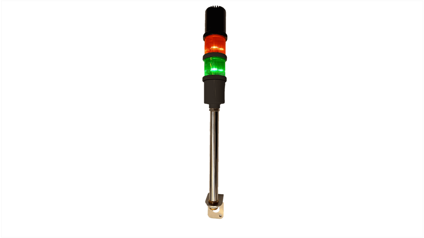 Columna de señalización RS PRO, LED, con 2 elementos Rojo/Verde, 72dB @ 1 m, 240 V ac