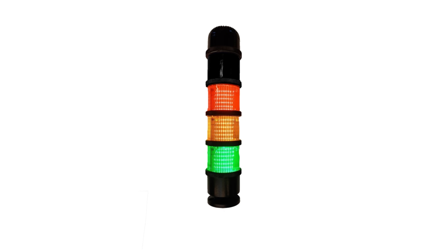 RS PRO Red/Green/Amber Buzzer Signal Tower, 3 Lights, 24 V ac/dc, Base Mount