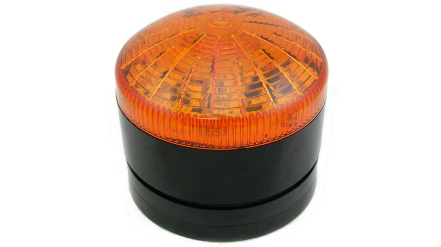 RS PRO 琥珀色闪光LED警示灯, 黑色外壳, 110 V 交流、230 V 交流, Φ76mm底座, 面板或表面安装, IP65