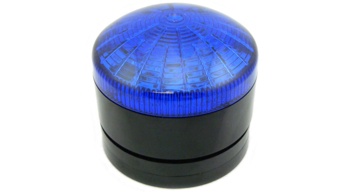 RS PRO 蓝色闪光LED警示灯, 黑色外壳, 12 v 交流 / 直流、 24 v 交流 / 直流, Φ76mm底座, 面板或表面安装, IP65