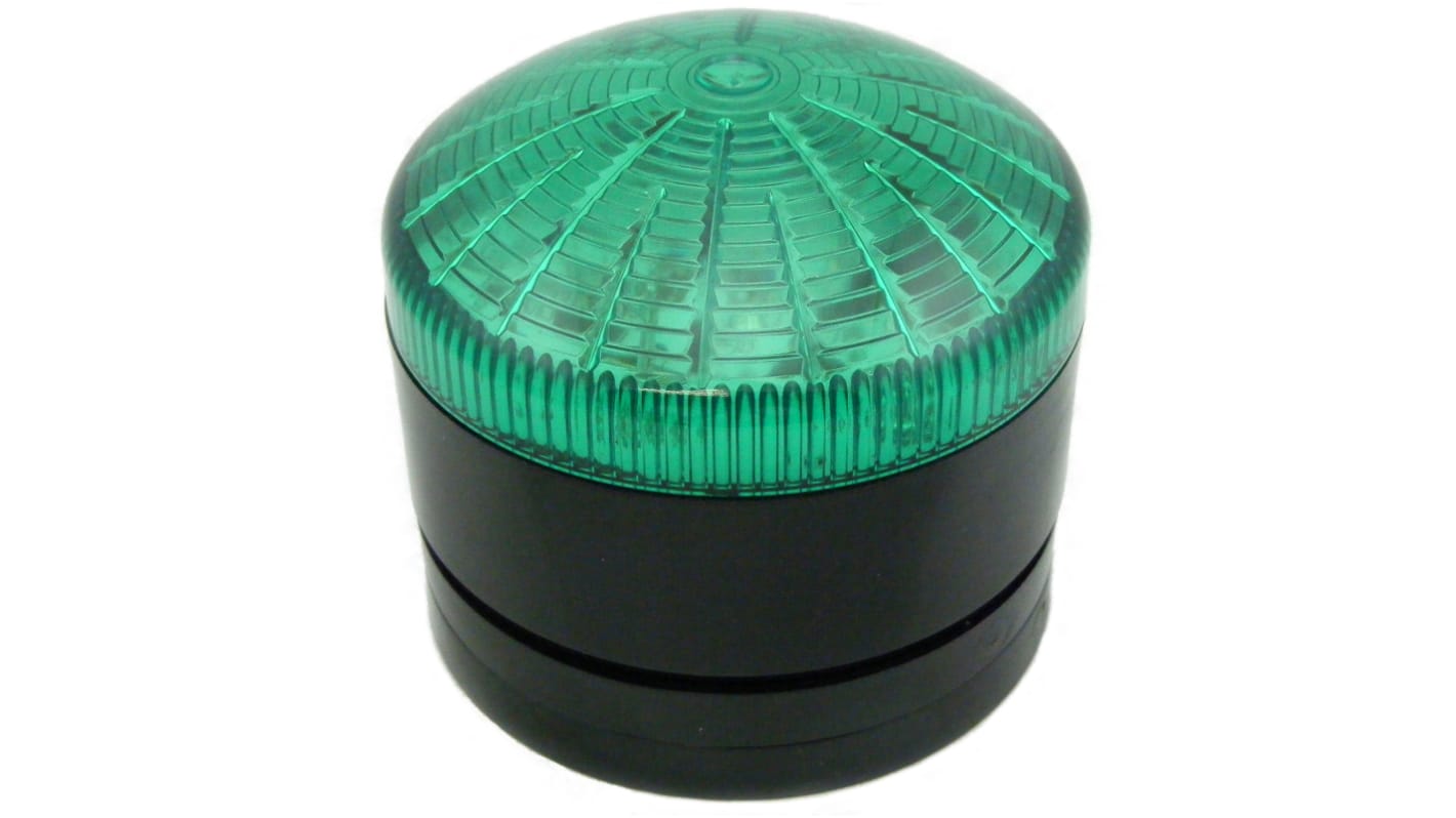 RS PRO 绿色闪光LED警示灯, 黑色外壳, 12 v 交流 / 直流、 24 v 交流 / 直流, Φ76mm底座, 面板或表面安装, IP65